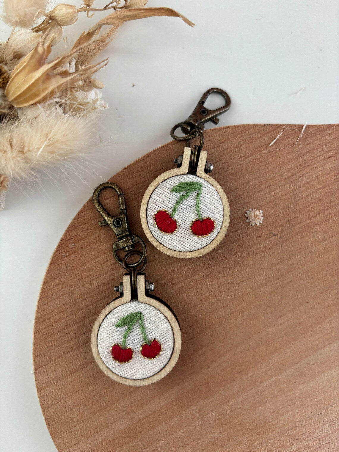 Cherry - Embroidery Hoop - Keyring