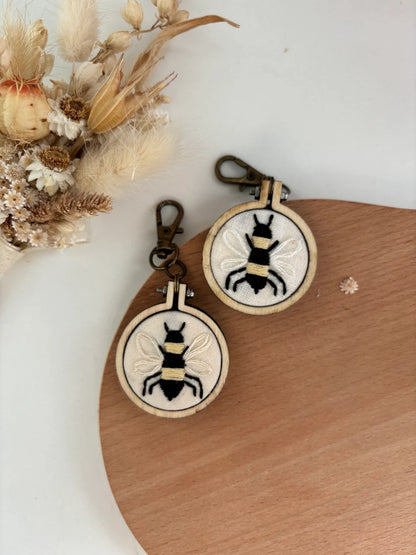 Honey Bee - Embroidery Hoop - Keyring