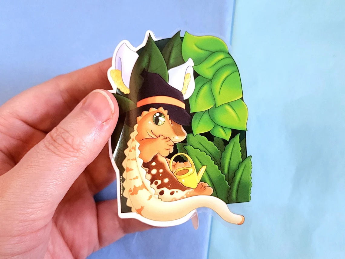 Crested Gecko Green Witch - Sticker