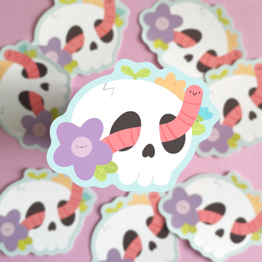 Skull Worm Flowers - Sticker