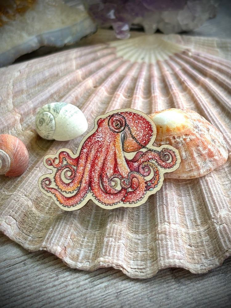 Orange Octopus - Wooden Pin